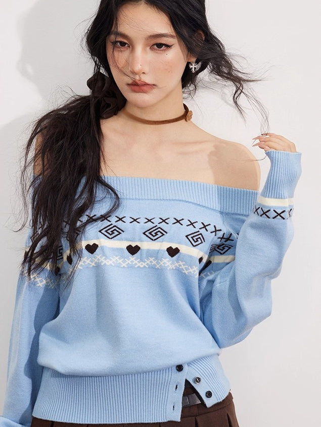 Fair Isle Off-Shoulder Sweater