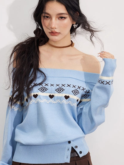 Fair Isle Off-Shoulder Sweater