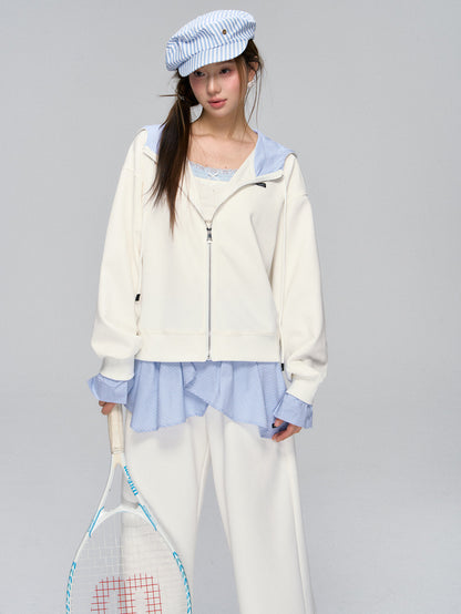 White Plaid Panel Hoodie &amp; Pants Set