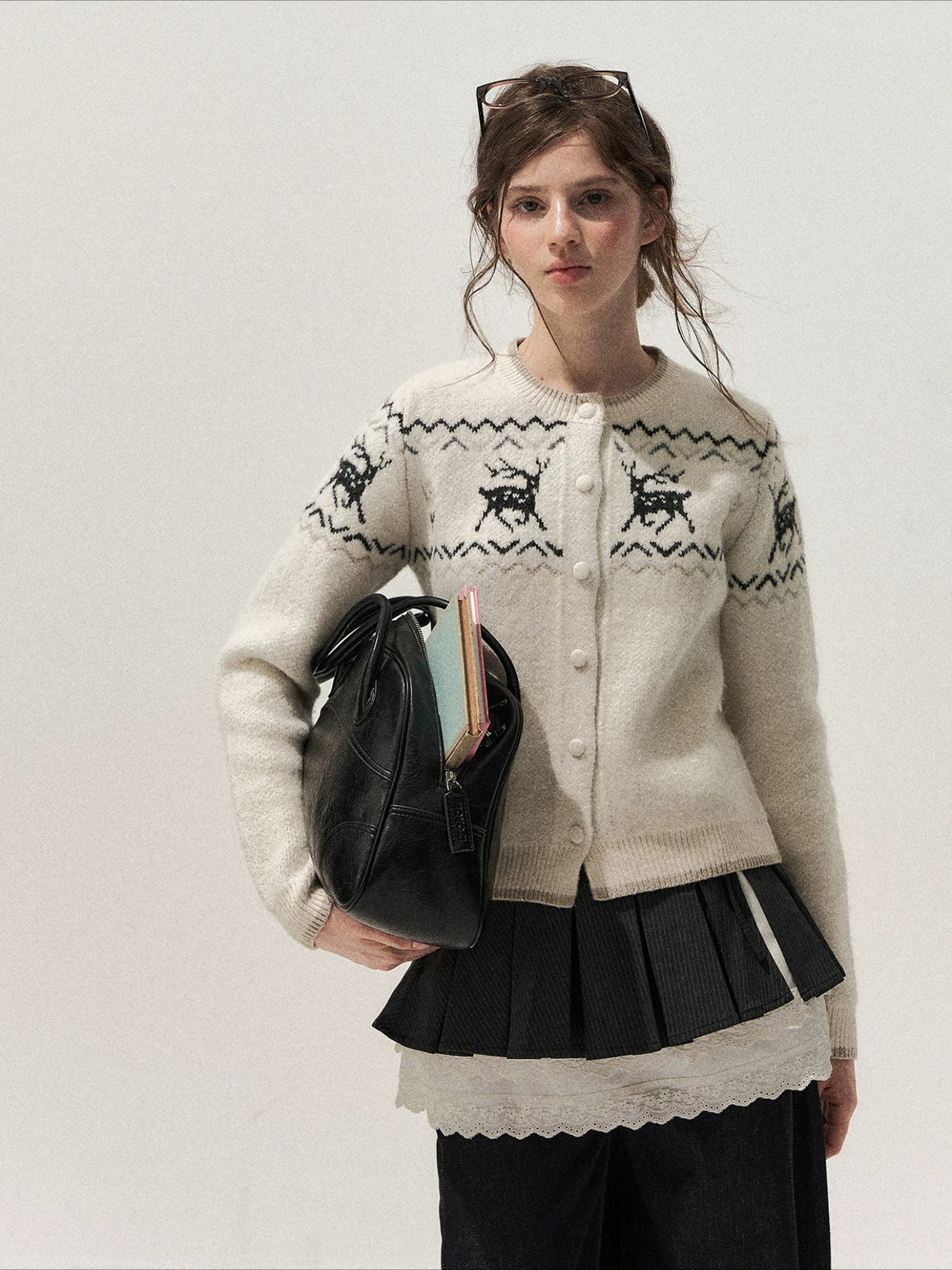 Deer Fair Isle Knit Cardigan