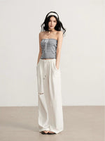 Gray & Beige Distressed Wide-Leg Pants
