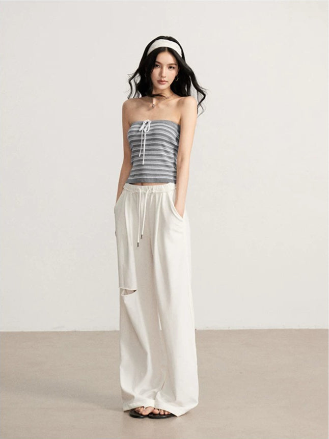 Gray &amp; Beige Distressed Wide-Leg Pants
