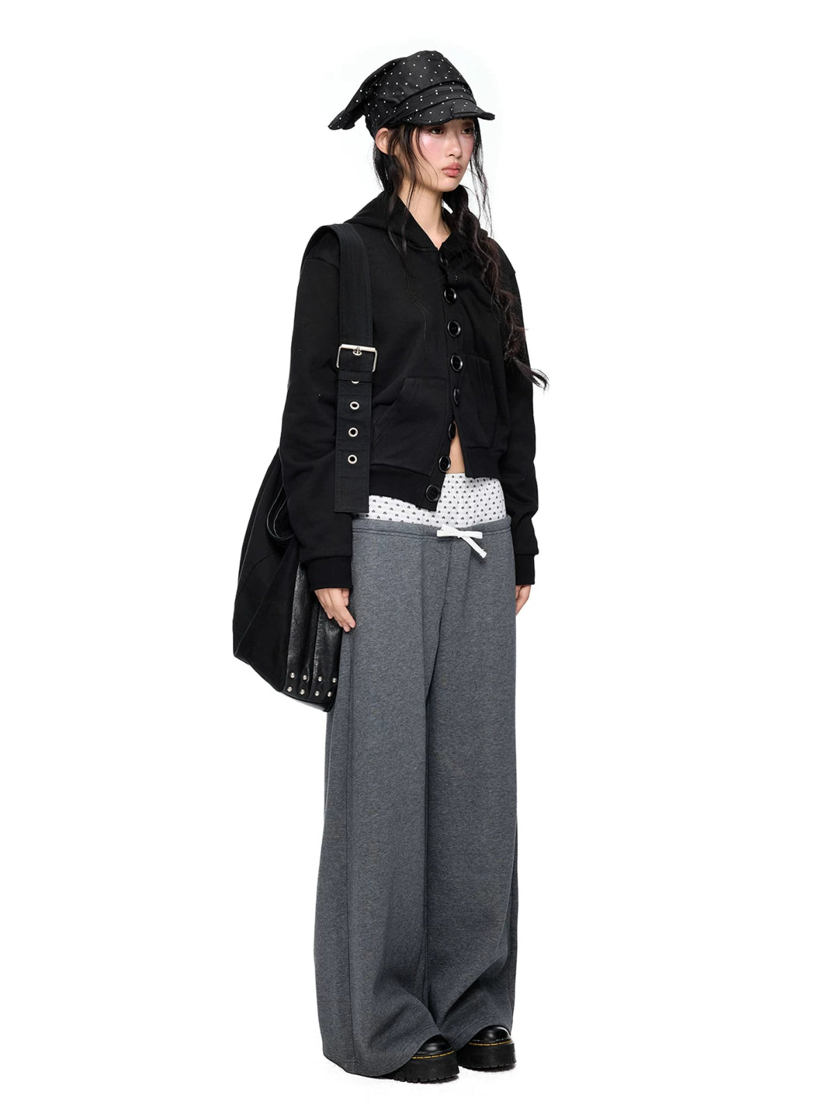 Button Embroidered Cropped Hoodie