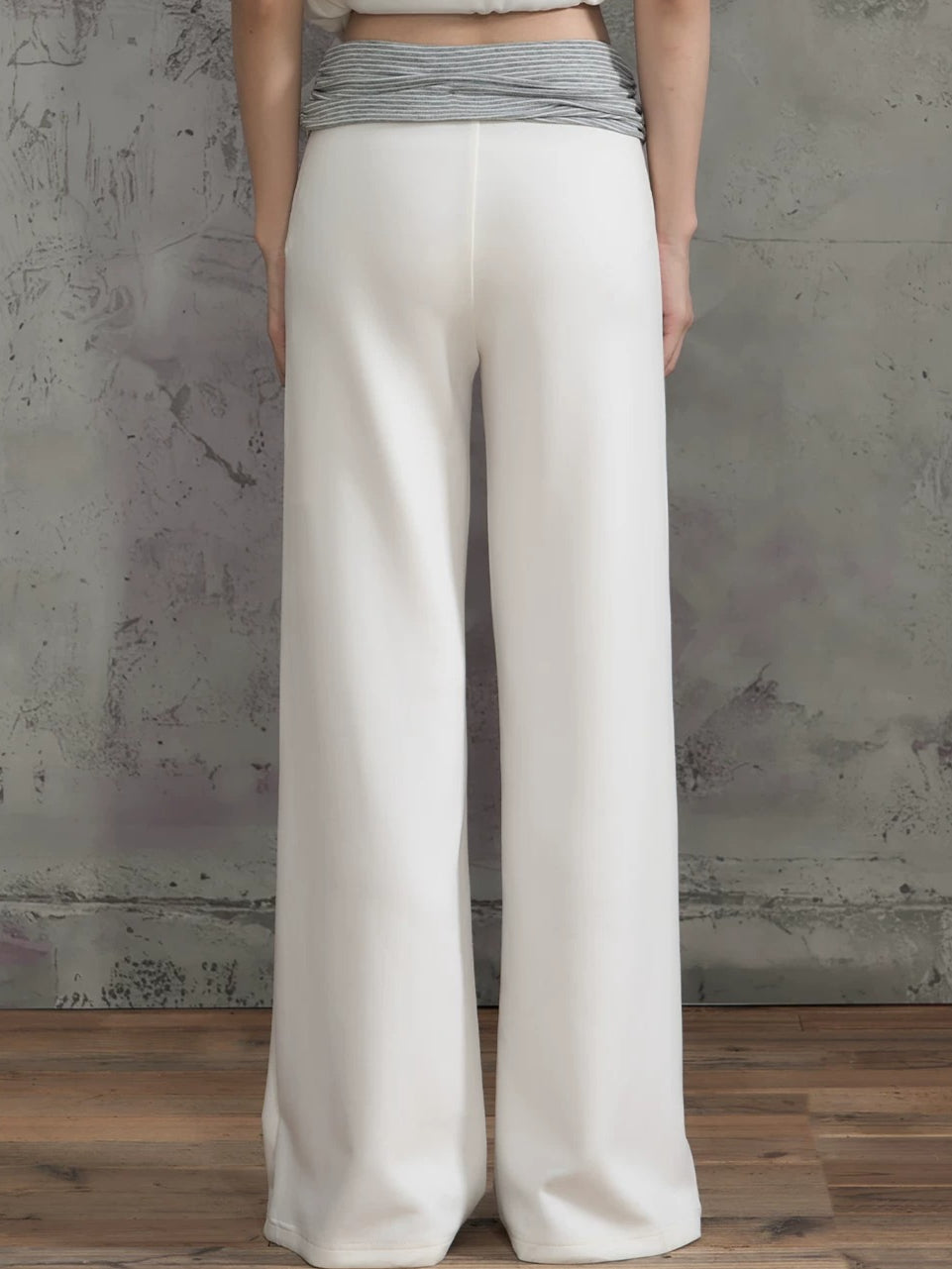 Contrast Waist Wide Leg Pants
