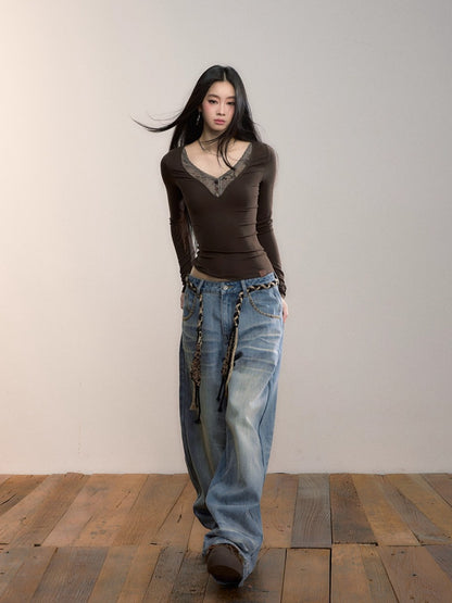 Vintage Wash Straight Jeans