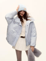 Detachable Fur Collar Short Down Jacket & Gloves Set