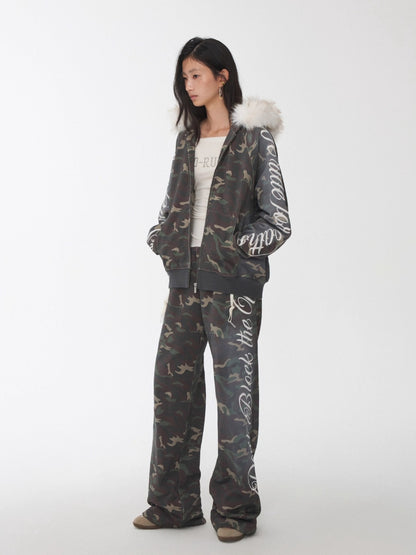 Camo Embroidered Hoodie Sweat Set