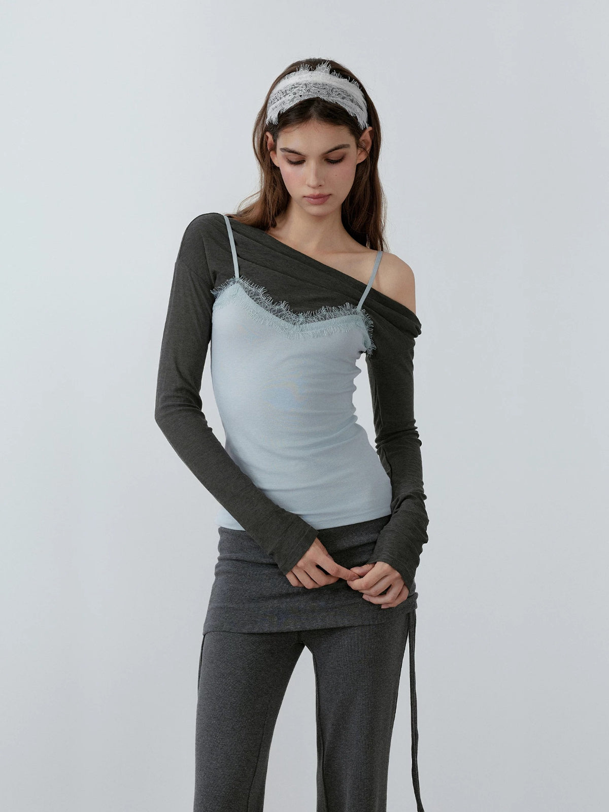 Lace Contrast Layered Top