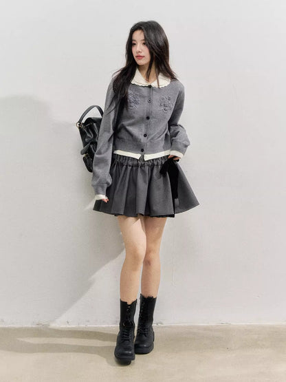 Gray Velvet Bow Puff Skirt