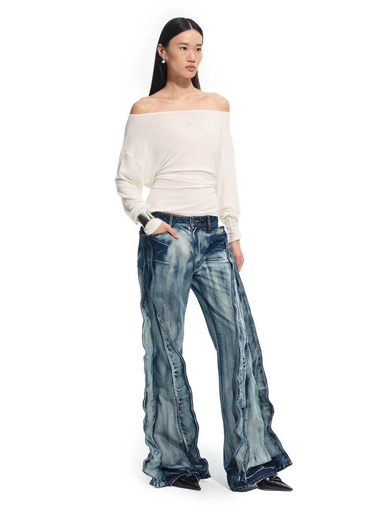 Heavy Washed Denim Straight Pants