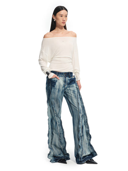 Heavy Washed Denim Straight Pants