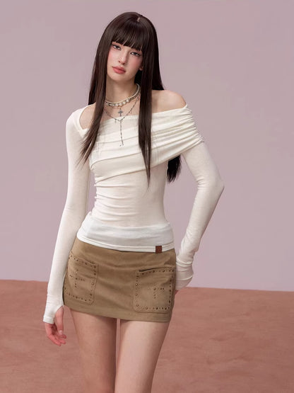Asymmetrical Off-Shoulder Long Sleeve Top