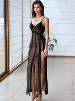 High-Split Patchwork Spaghetti Strap Dress