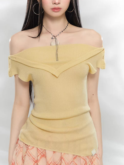 Layered Collar Off-Shoulder Knit Top