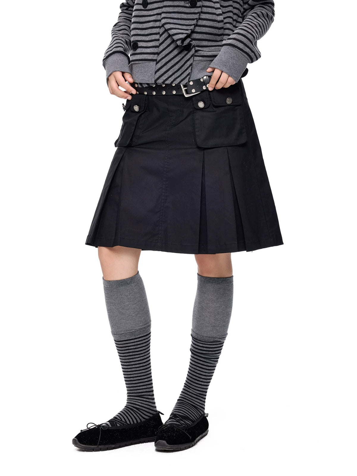 Pleated A-Line Midi Skirt
