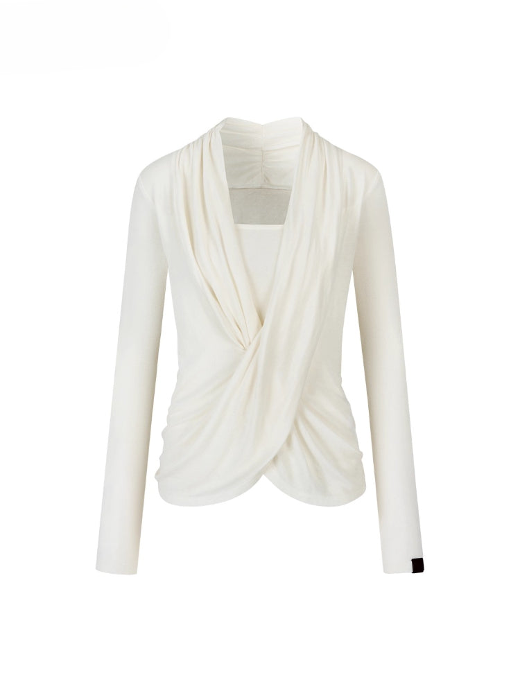 Draped Cross-Layered Faux Two-Piece Long Sleeve Tee