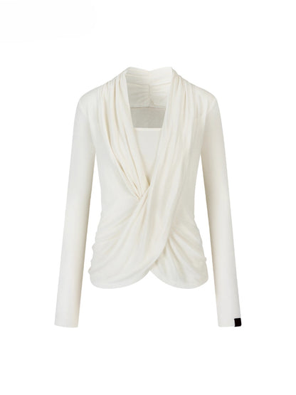 Draped Cross-Layered Faux Two-Piece Long Sleeve Tee