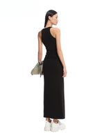 Contrast Color Fake Two-piece Waist Hollow Dress