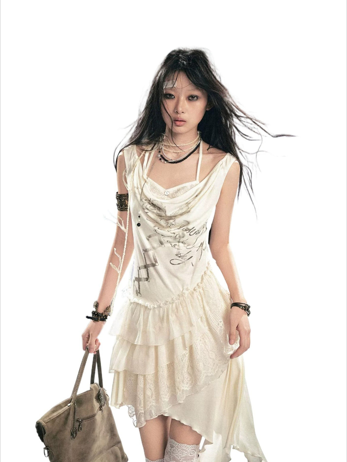 Printed Lace Cami Dress