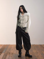 Dark Gray Pleated Corduroy Retro Casual Trousers