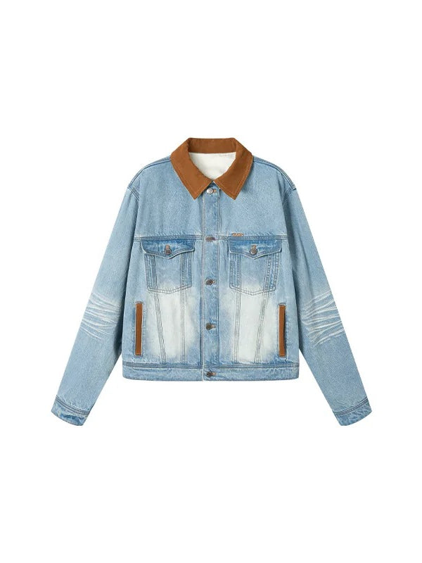 Contrast Suede Denim Jacket
