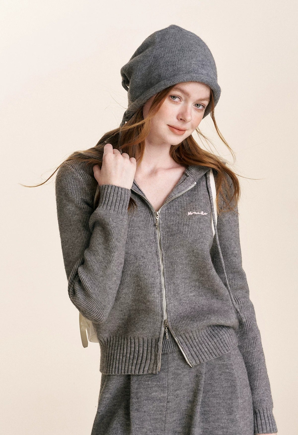 Embroidered Zip Knit Set