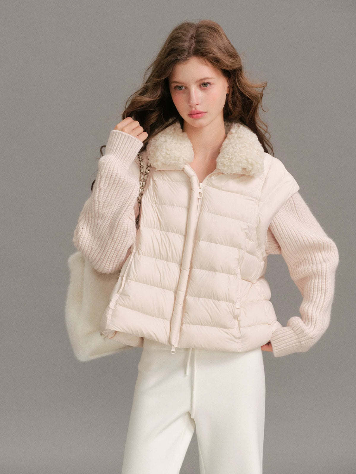 Wool Collar Convertible Down Jacket