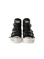 Distressed Graffiti Cotton Canvas Sneakers