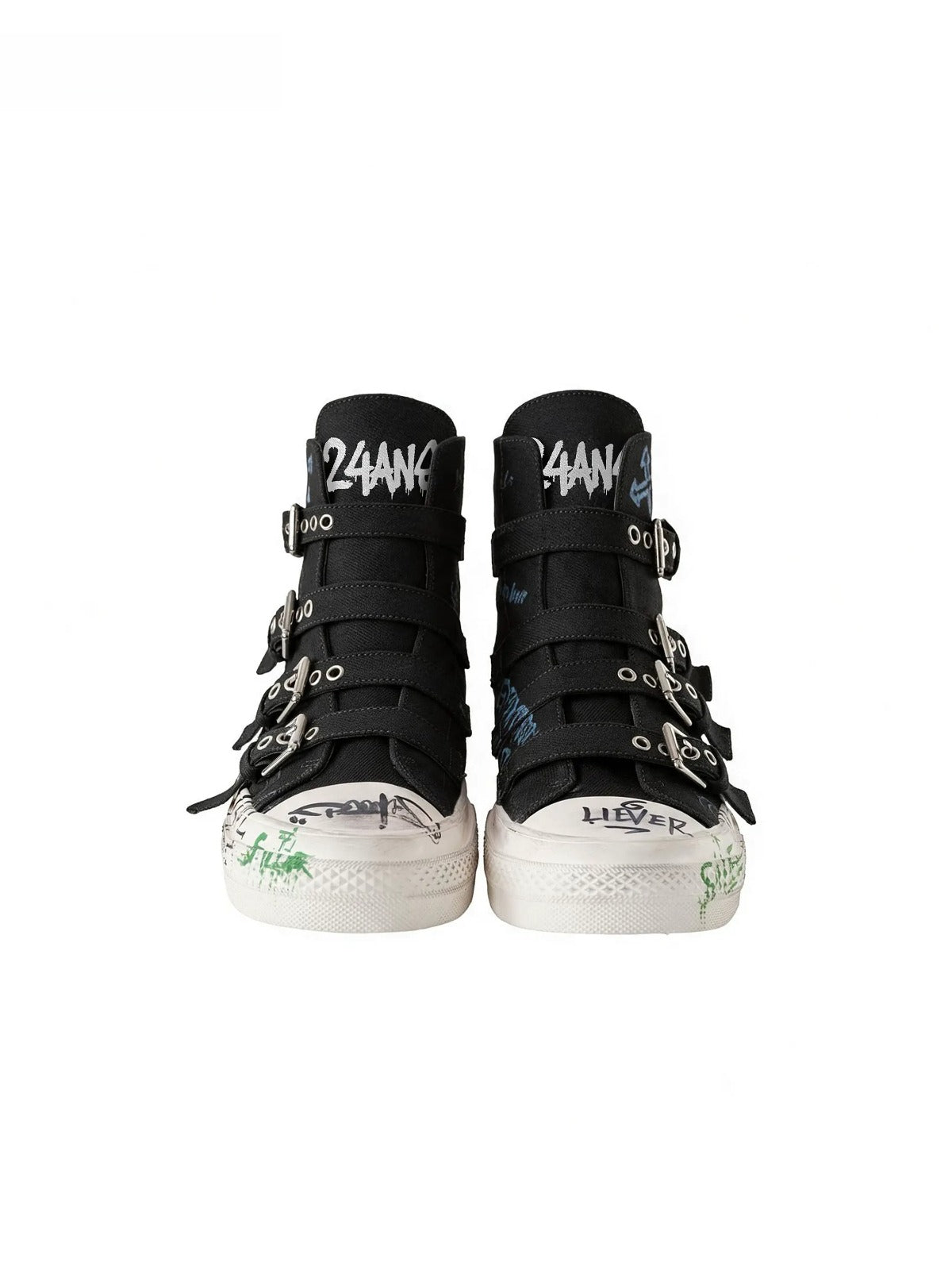 Distressed Graffiti Cotton Canvas Sneakers