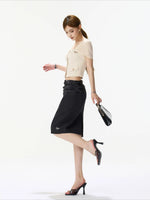 Satin Ruched Midi Skirt
