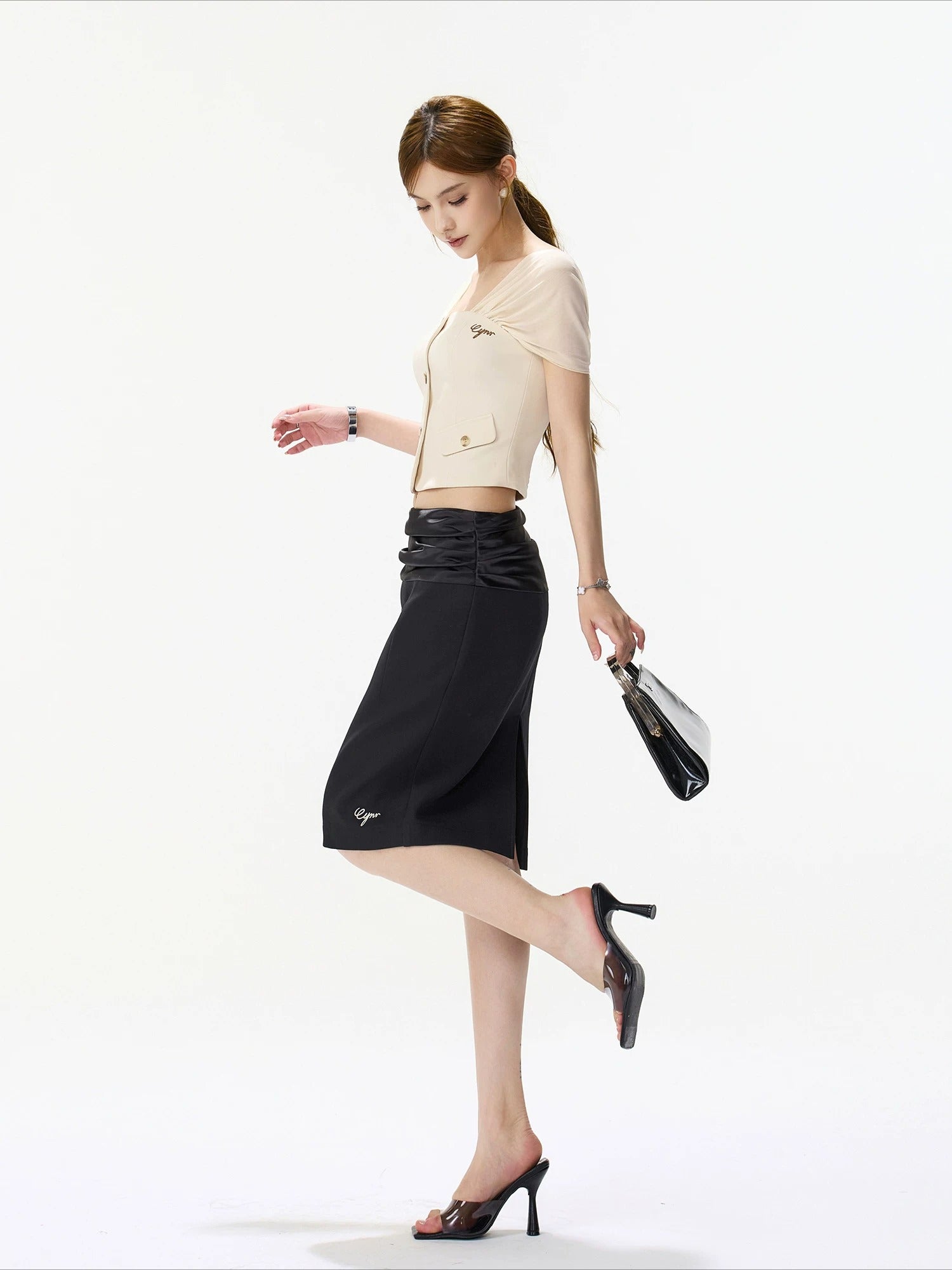 Satin Ruched Midi Skirt