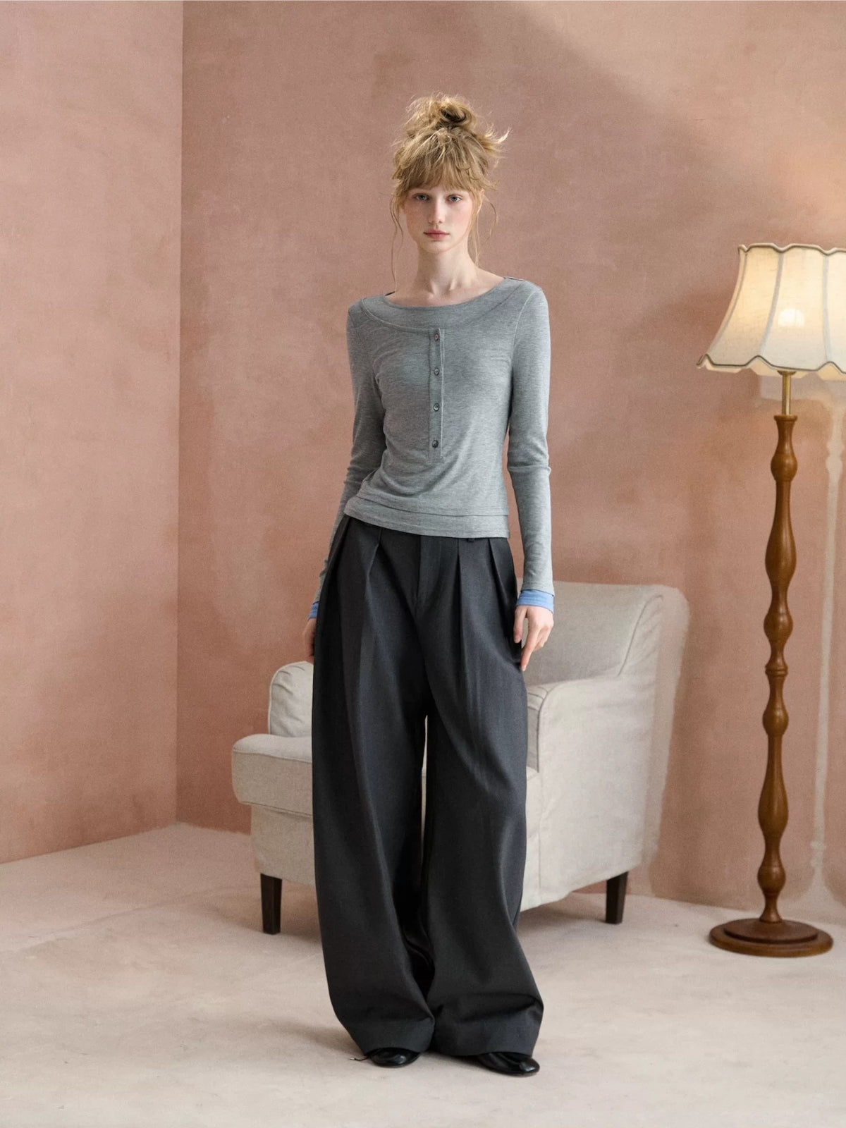 Double Pleated Wide Leg Pants