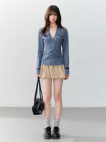 Blue & White V-neck Pocket Shirt