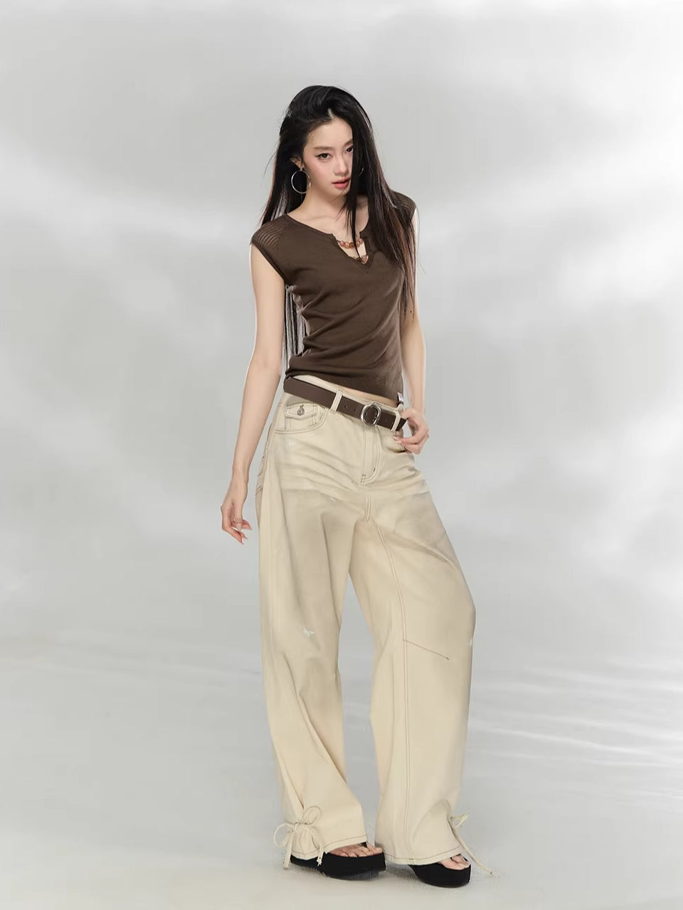 Beaded V-Neck Knit Top