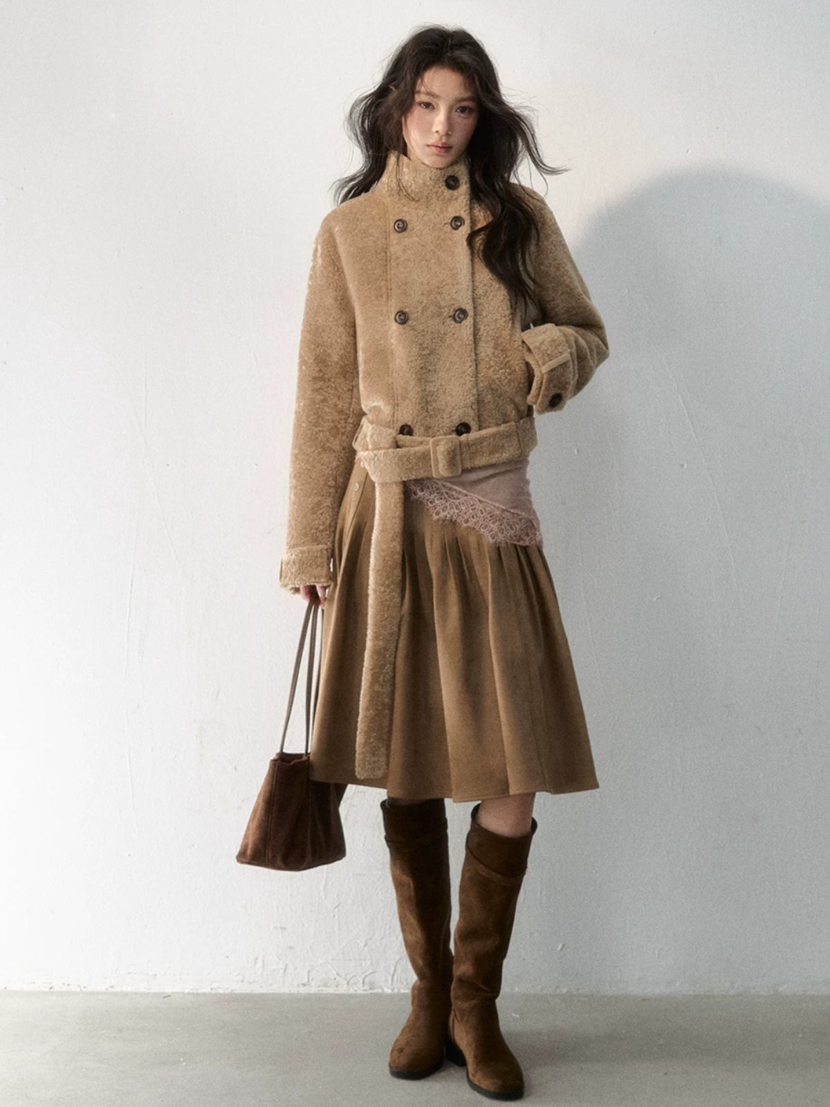 Stand Collar Cropped Fur Jacket