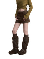 Brown Studded Faux Suede Shorts