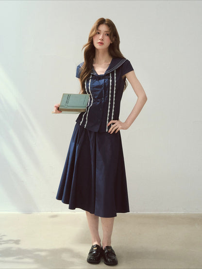 "Island Poetry" Sailor Collar Shirt Set