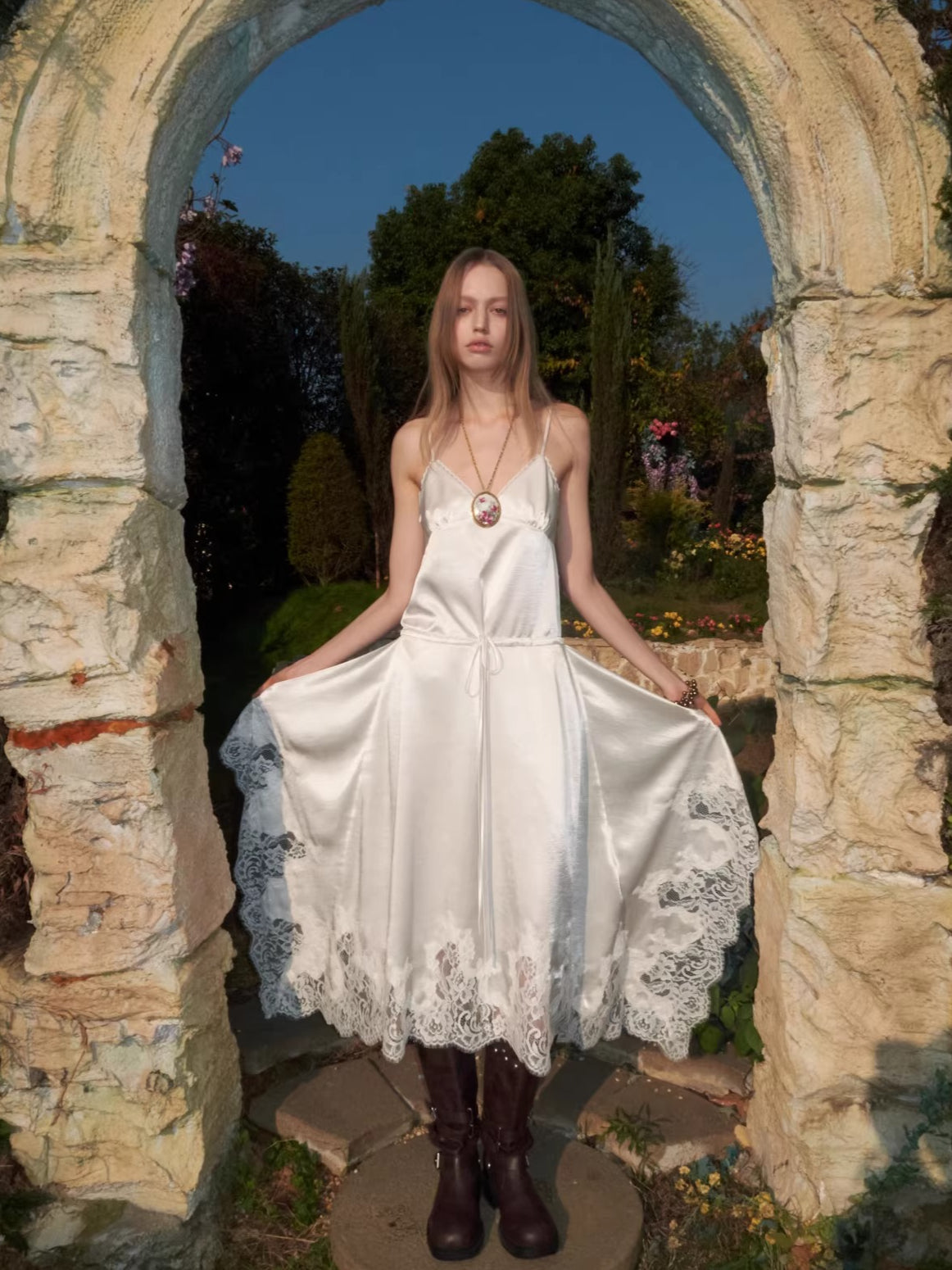 Lace Patchwork Slip Dress