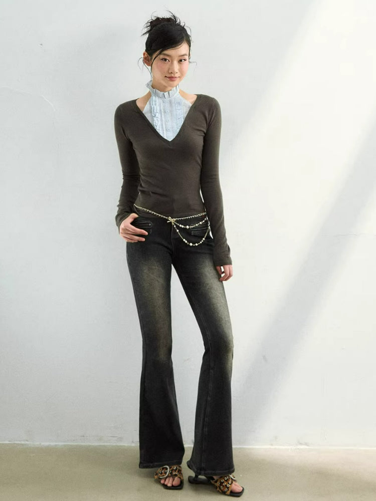 Faux Layered Mock Neck Knit Top