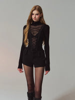 Lace Panel Mesh Laced Knit Top