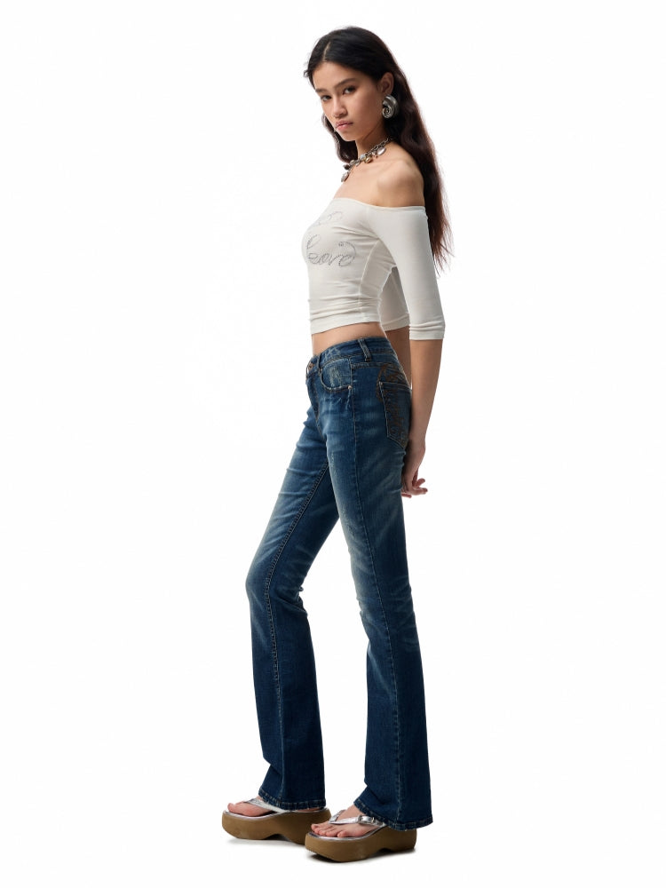 Dark Blue Low - Waist Denim Flared Pants