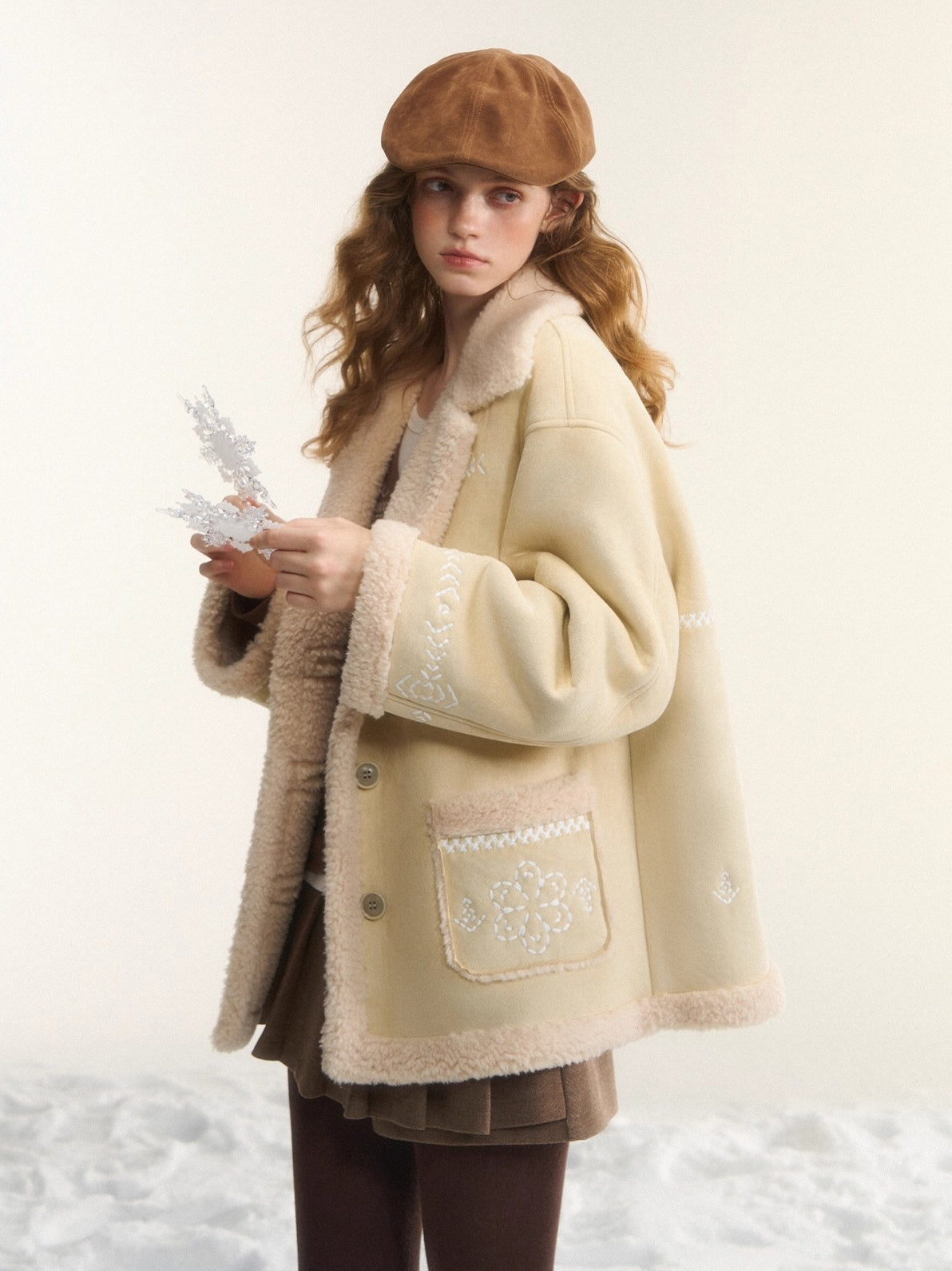 Shearling Embroidered Suede Jacket