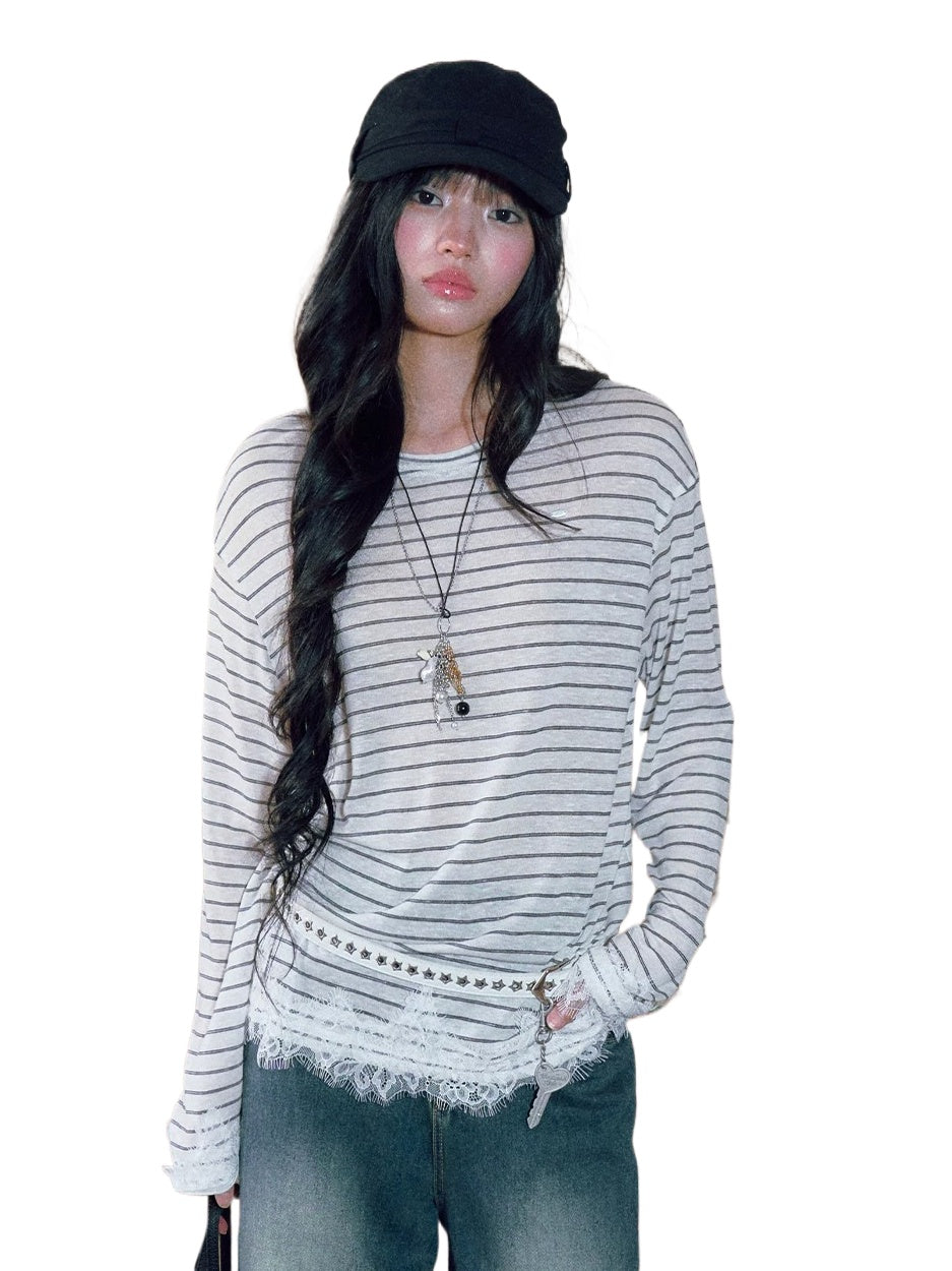 Striped Lace Trim Tee