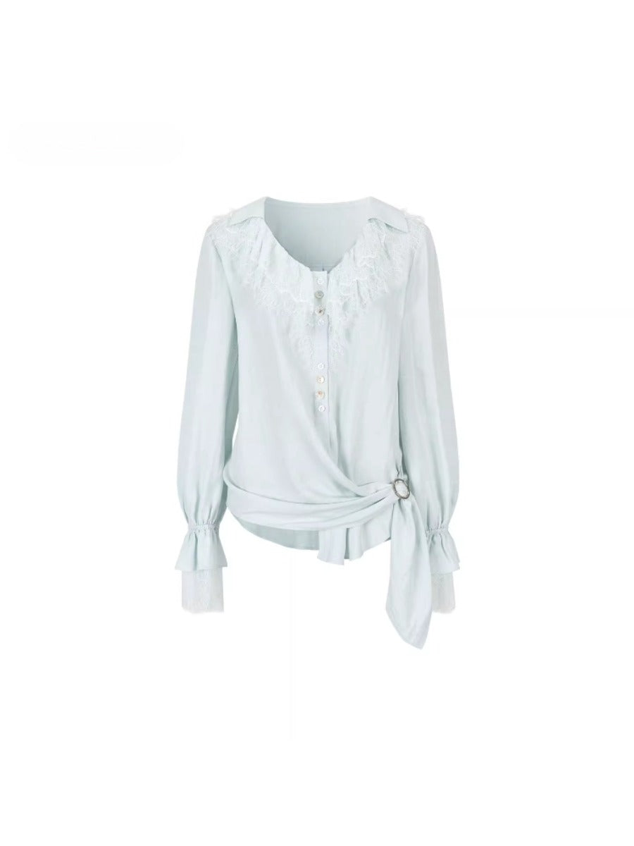 Lace Trim Lyocell Blouse