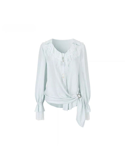 Lace Trim Lyocell Blouse