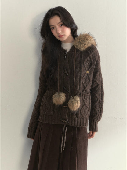 Wool Cable Hooded Sweater