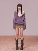 V-Neck Ribbed Knit Sweater
