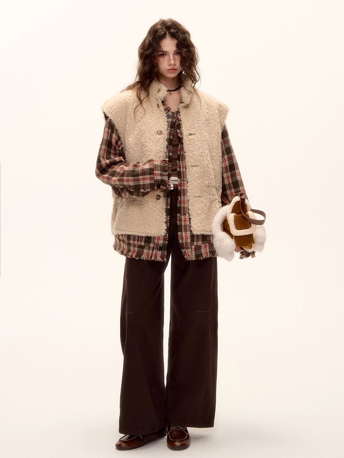 Reversible Suede Drawstring Shearling Vest