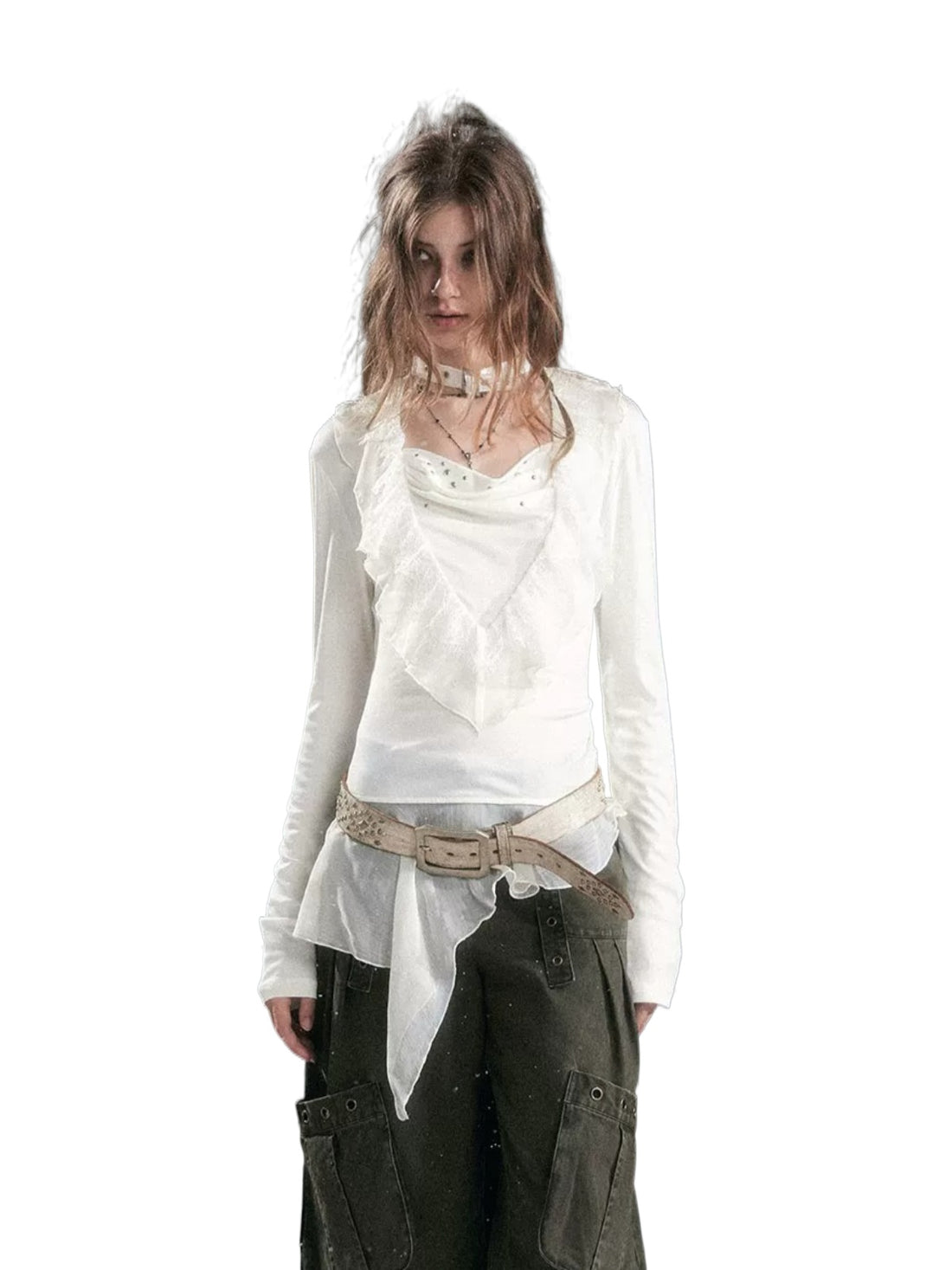 Sweet Ruffle Asymmetric Tencel Top