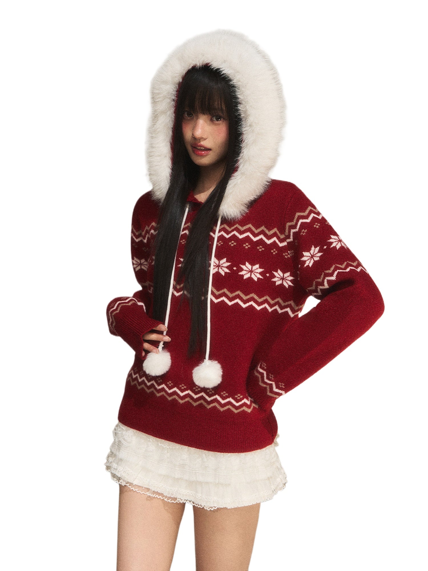 Red Fair Isle Hooded Knit